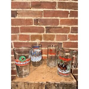 4 Budweiser Clydesdale Beer Glasses Mugs Stein Barware Collection Authentic